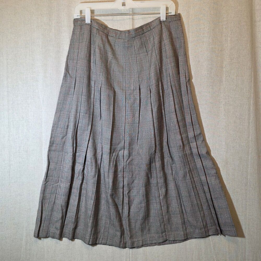 Vintage Glen Check Plaid Pleated Midi Skirt Womens 18 Side Zip FLAW - Picture 5 of 10